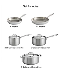 Tramontina Signature 8-Piece Tri-Ply Base Stainless Steel Cookware Set with Lids