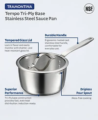 Tramontina Tempo Tri-Ply Base Stainless Steel 3-Quart Sauce Pan with Glass Lid