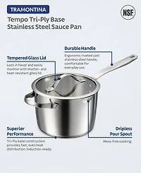 Tramontina Tempo Tri-Ply Base Stainless Steel 4-Quart Sauce Pan with Glass Lid