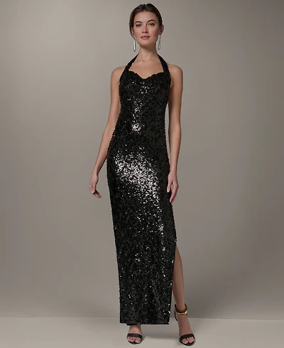 Donna Karan New York Women's Sequin Halter Neck Ball Gown