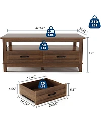 gaomon Farmhouse Coffee Table with Drawers, Center Rustic Tables Living Room Table, Open Shelf and 6 Support