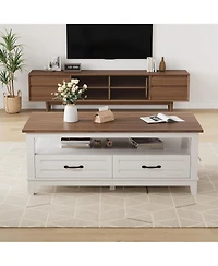 gaomon Farmhouse Coffee Table with Drawers, Center Rustic Tables Living Room Table, Open Shelf and 6 Support