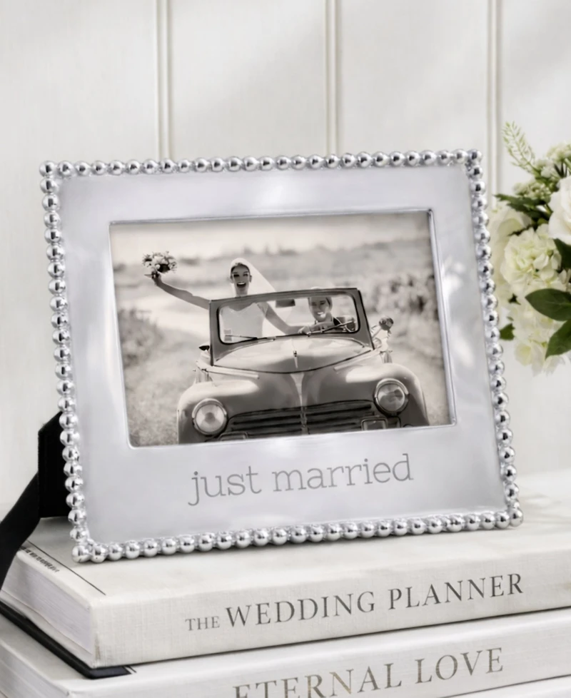 Mariposa Just Married Beaded Aluminum Frame, 5" x 7"