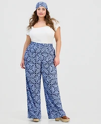 Full Circle Trends Trendy Plus Bandana-Print Pull-On Pants