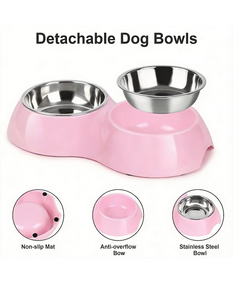 Aronkl Stainless Steel Pet Feeder Set 2 Non-Slip Bowls Elevated Stand Food Water for Kittens