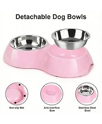 Aronkl Stainless Steel Pet Feeder Set 2 Non-Slip Bowls Elevated Stand Food Water for Kittens