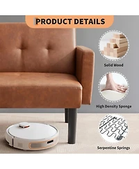 gaomon Convertible Futon Sofa Bed, 75.5" Linen Flannel Loveseat Couch Bed With Solid Wood Legs & 700lbs Capacity