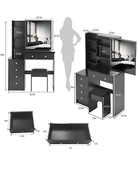 Flynama Modern Medium Led Vanity Table with Bedside Cabinet Slide Mirror Classic and Cushioned Stool