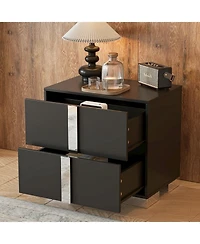 Flynama Luxurious Contemporary Nightstand with 2 Drawers Glass Top Bedroom Storage Furniture