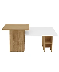 Rainsken Nesting Coffee Tables Set of 2, Rectangle Wood Finish Center Table with Rounded Corners and Shelf for Living Room