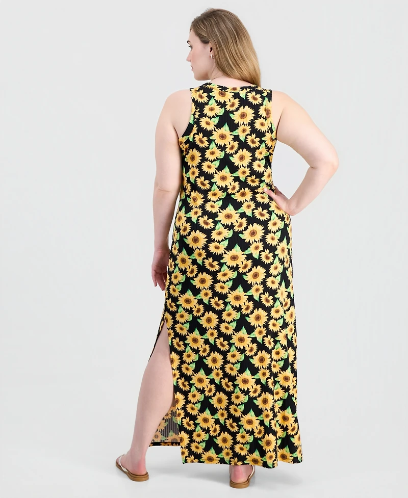 Full Circle Trends Trendy Plus Printed Ribbed Knit Sleeveless Maxi Dress