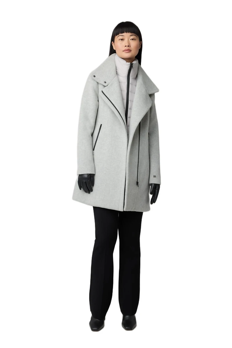 Soia & Kyo Womens Abbi Straight-Fit Mixed Media Wool Coat With Removeable Bib