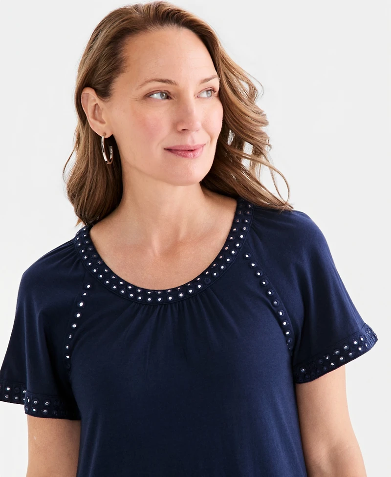 Style & Co Petite Mirror-Trim Raglan-Sleeve Swing Dress, Macy's Exclusive