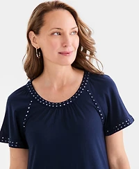 Style & Co Petite Mirror-Trim Raglan-Sleeve Swing Dress, Macy's Exclusive