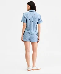 Tommy Hilfiger Womens Star Print Chambray Short Sleeve Shirt Shorts