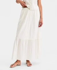 Liverpool Los Angeles Women's Embroidered Tiered Cotton Pull-On Maxi Skirt