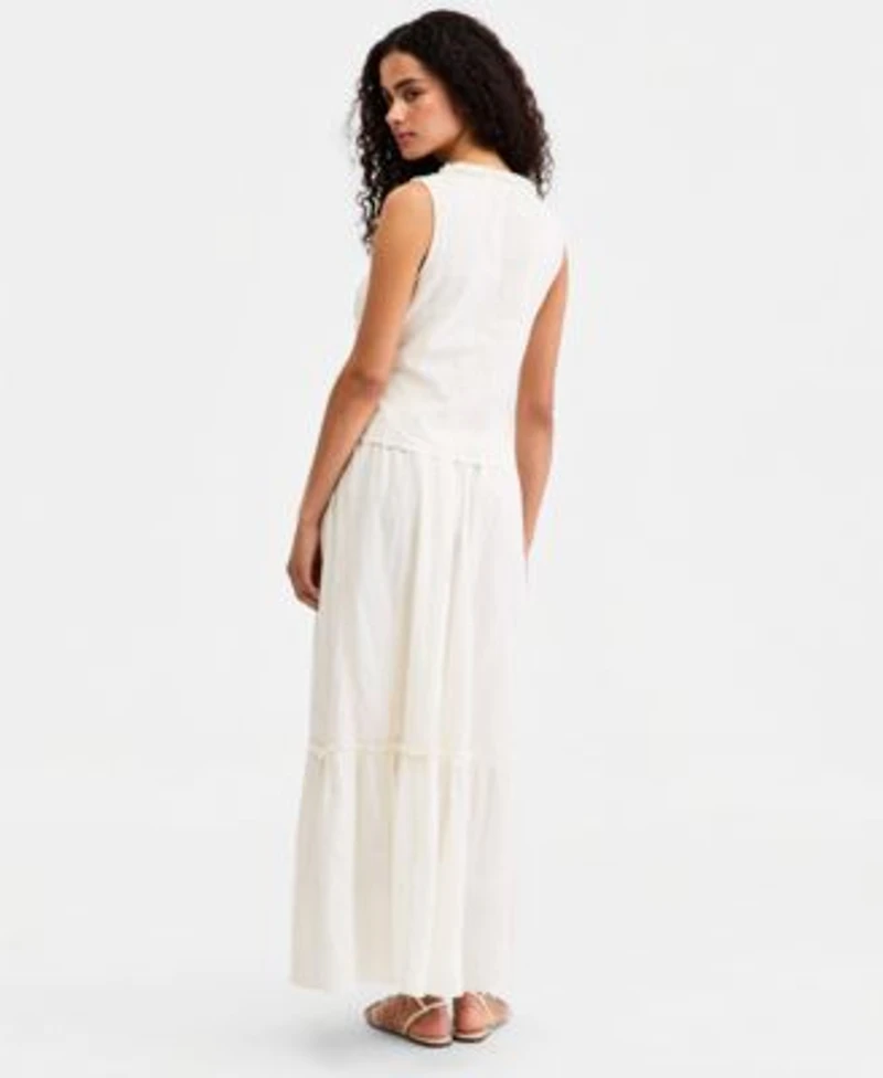 Liverpool Los Angeles Womens Embroidered Cotton Sleeveless Top Embroidered Tiered Cotton Pull On Maxi Skirt