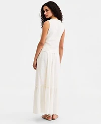 Liverpool Los Angeles Womens Embroidered Cotton Sleeveless Top Embroidered Tiered Cotton Pull On Maxi Skirt