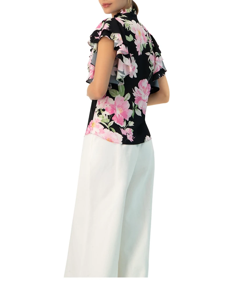Ivonne Women's Floral Print Blouse with Ruffle Sleeves