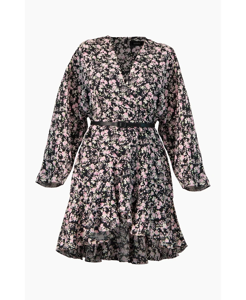 Ivonne Women's Dolan Sleeve Short Floral V-Neck Dress