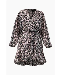 Ivonne Women's Dolan Sleeve Short Floral V-Neck Dress