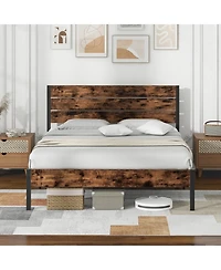 Sugift Bed Frame with High Headboard and Noise Reducing Slats