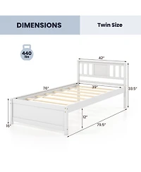 Sugift Wooden Platform Bed with Headboard and Wood Slat Support