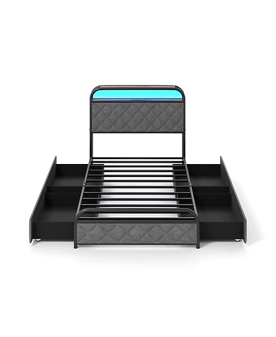 Sugift Platform Bed Frame with Led Lights and Charging Station