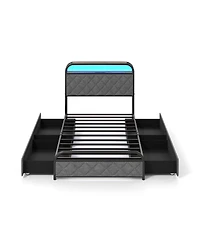 Sugift Platform Bed Frame with Led Lights and Charging Station