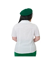 Unique Vintage Plus Size 1940s Short Sleeve Collared Button Down Woven Blouse