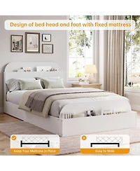 gaomon Bed Frame with Storage Headboard and Raised Footboard Low Platform Wood Slats No Box Spring