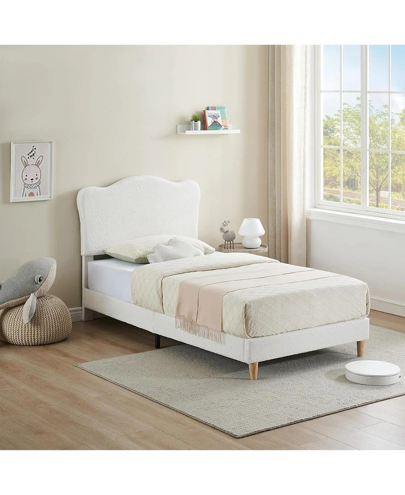 gaomon Boucle Upholstered Platform Bed Frame Adjustable Headboard Teddy Fleece No Box Spring Needed