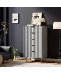 gaomon Fluted 5 Drawer Dresser 48 Inch Tall Modern Chest with Deep Drawers and Wide Top