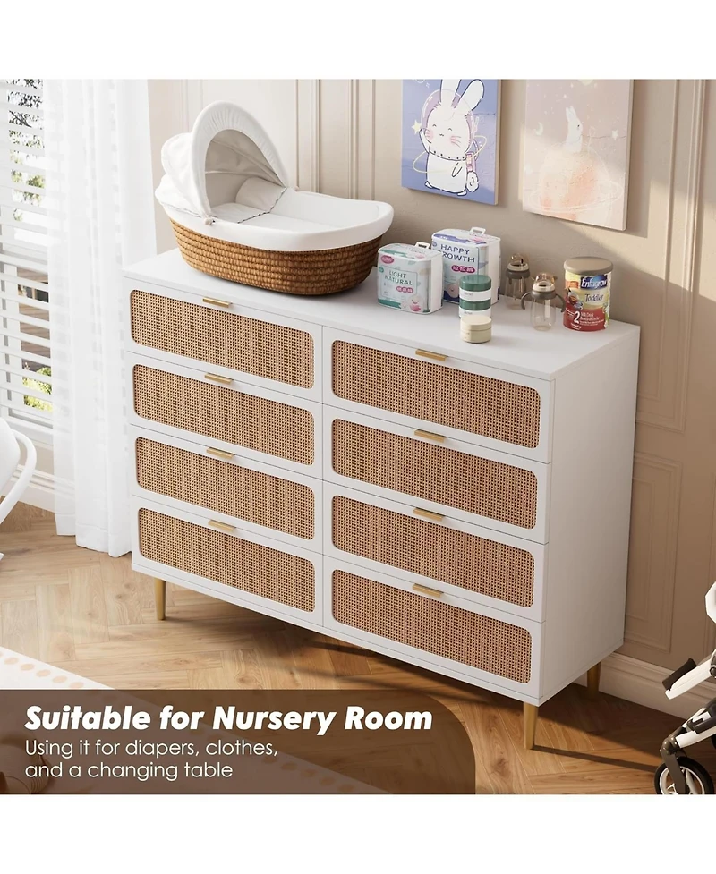 gaomon Rattan 8 Drawer Dresser Tall Modern Closet Deep Storage for Bedroom