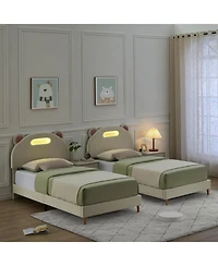 gaomon Upholstered Platform Bed with Led Lights, Headboard, Wooden Slats, Easy Assembly, No Box Spring Needed