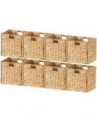 Ornavo Home Set of 8 Water Hyacinth Storage Cube Bin Basket