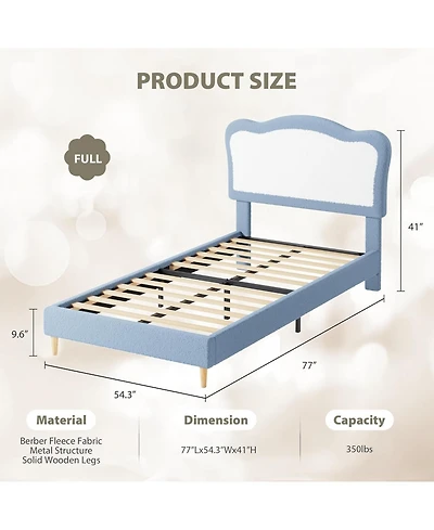 gaomon Full Bed Frame Two Tone Scalloped Headboard Velvet Princess Platform Wood Slats No Box Spring