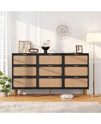 gaomon Rattan 9 Drawer Dresser Tall Modern Closet Deep Storage for Bedroom