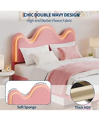 gaomon Full Bed Frame with Adjustable Headboard, Storage Drawer, Boucle Fabric, Led Light, Wooden Slats, No Box Spring