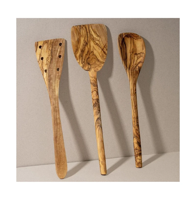Gharyan Stoneware, Natural Olive Wood Utensils Bundle