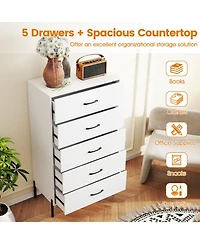 Sugift Five Drawer Tall Chest of Drawers with Metal Legs