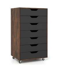 Sugift Seven Drawer Wooden Storage Dresser with Lockable Wheels