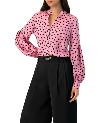 Ivonne Women's Long Sleeve Polka Dot Blouse