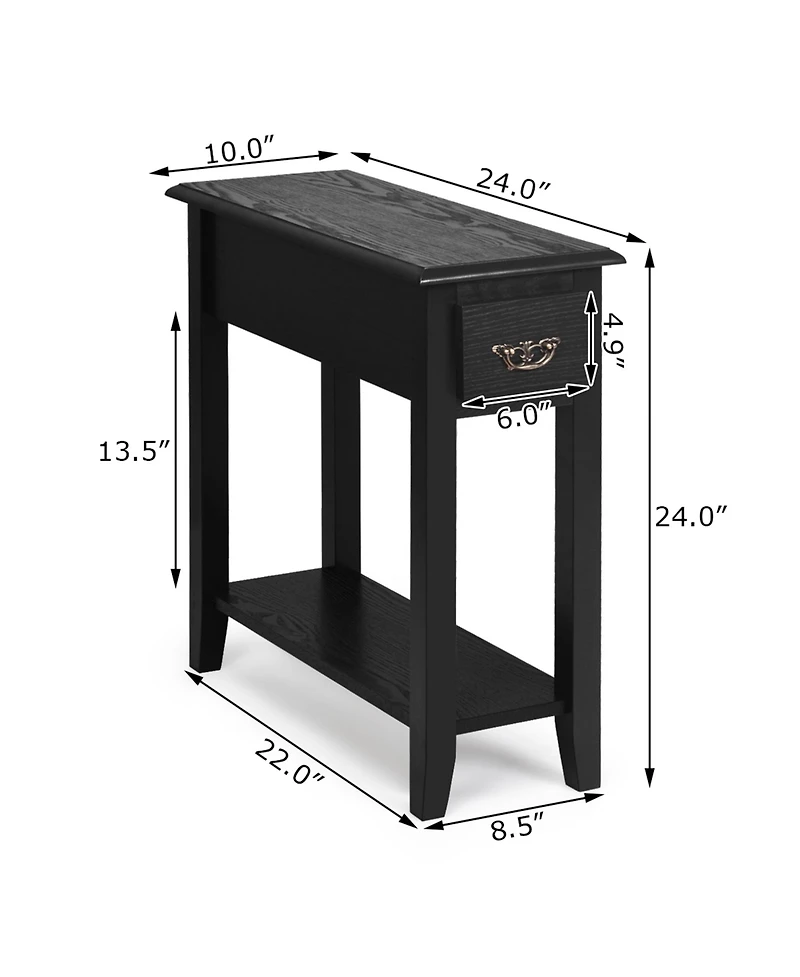 Gymax 2 Tier End Bedside Sofa Side Table Narrow Nightstand w/Drawer andShelf