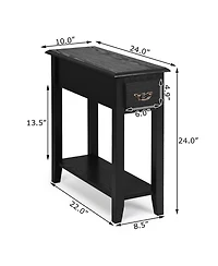 Gymax 2 Tier End Bedside Sofa Side Table Narrow Nightstand w/Drawer andShelf