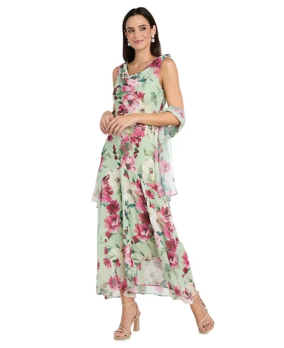 R & M Richards Women's Cowl Neck Printed Midi Dress