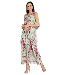 R & M Richards Women's Cowl Neck Printed Midi Dress