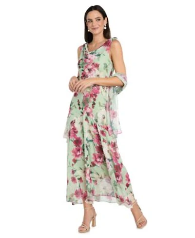 R M Richards Womens Cowl Neck Printed Midi Dress