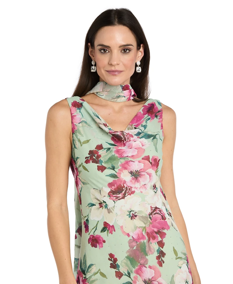 R & M Richards Women's Cowl Neck Printed Midi Dress