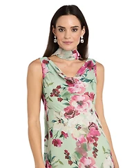 R & M Richards Women's Cowl Neck Printed Midi Dress